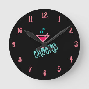 Horloge Ronde Martini - Boisson d'alcool Pop Art, rose et turquo