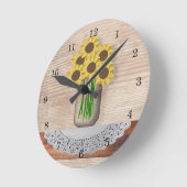 Horloge Ronde Mason Jar Of Sunflowers Wall Clock (Angle)
