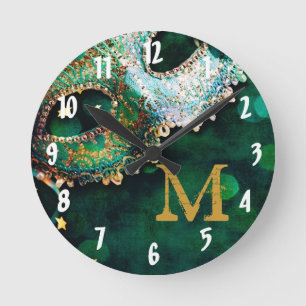 Horloge Ronde Masquerade costum monogram Initial Wall Clock