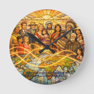 Horloge Ronde Matthew 28:19 Stained‑Glass Discipleship Clock