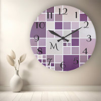 Mauve Checkered Pattern Monogram Wall Clock