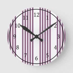 Horloge Ronde Mauve violet blanc cinq bandes motif