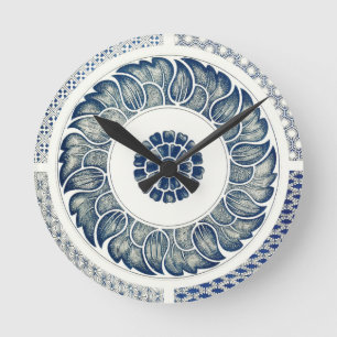 Horloge Ronde Médaillon Chinois : Chinoiserie Bleu Indigo