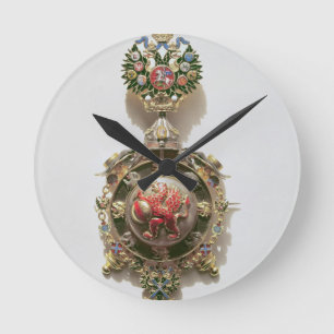 Horloge Ronde Médaillon émaux dépeignant le manteau des bras 