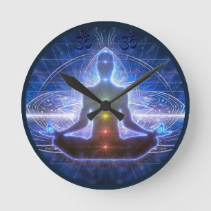 HORLOGE RONDE MEDITATION DE YOGA EN POSITION CHAKRA II DE LOTUS