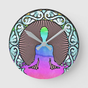 HORLOGE RONDE MÉDITATION YOGA CIRCLE AURA RADIATIONS LOGO