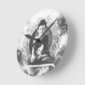 Horloge Ronde Méditer le Bouddha avec Yin Yang (Angle)