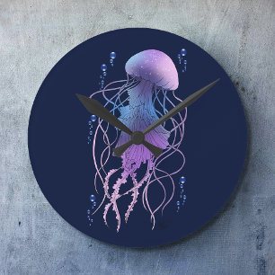 Horloge Ronde Méduse Éthérée Violet Bleu