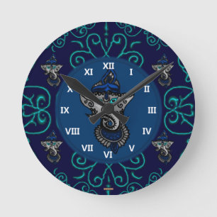 Horloge Ronde Mehndi Ganesha (Bleu)