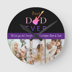 Horloge Ronde Meilleur Papa Collage Photo Personnalisé Fête des