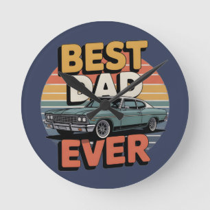 Horloge Ronde Meilleur Papa Retro Vintage Muscle Car Sarcelle