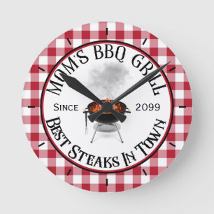 Horloge Ronde Meilleur Steaks au barbecue de maman en ville