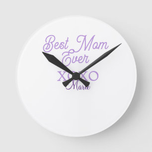 Horloge Ronde Meilleure maman qui soit xoxo nom violet élégant f
