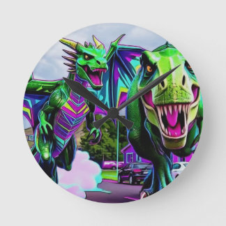 Horloge Ronde Meilleurs amis - Dragon et dinosaure en promenade