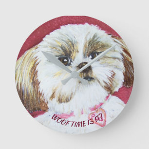 HORLOGE RONDE MÉLANGE DE SHIH TZU DE JOUET