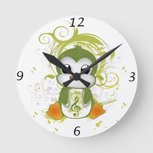 Horloge Ronde Mélange pingouin vert fluffy effet musique note to (Recto)