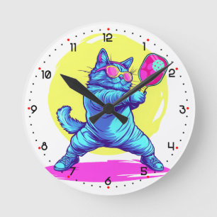 Horloge Ronde Meowlin Smash Pickleball