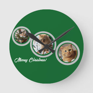 Horloge Ronde Meowy Noël Trois Chats Photos Personnaliser