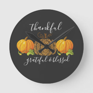 Horloge Ronde Merci gracieux béni Citrouille de Thanksgiving