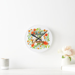 Horloge Ronde Mère de l'année F*cking Fleur sauvage Floral Maman