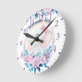 Horloge Ronde Mère et bébé Eléphant rose Fleur Flush Wreath (Angle)