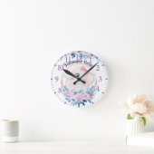 Horloge Ronde Mère et bébé Eléphant rose Fleur Flush Wreath (Maison)