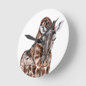 Horloge Ronde Mère Giraffe avec Bébé Giraffe (Angle)