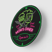 Horloge Ronde Mère's Diner Open 24H/24 7J/7 Retro Fifties Neon E (Angle)