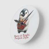 Horloge Ronde Merry & Bright Penguin Christmas (Angle)