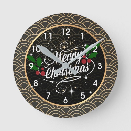 Horloge Ronde Merry Christmas, solive holiday design, round clo (Recto)