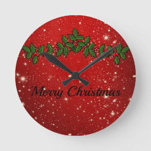 Horloge Ronde Merveilleux miroir compact de Noël rouge étincelan