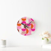Horloge Ronde Mi-siècle Moderne Abstrait Motif rose orange (Maison)