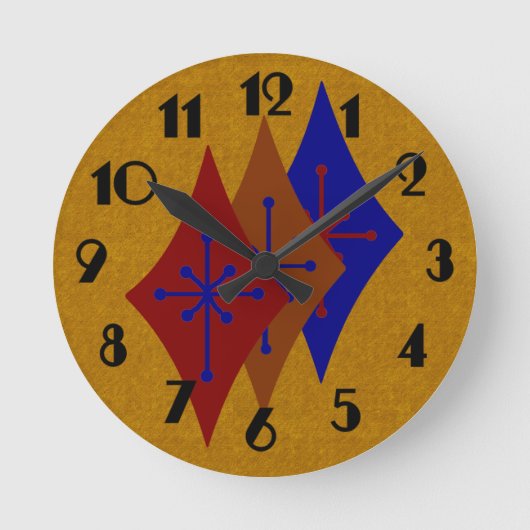Horloge Ronde Mi-siècle moderne rétro Diamond Starburst Or (Recto)