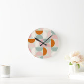 Horloge Ronde Mi-siècle moderne Sage Vert Blush Orange Motif (Maison)