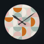 Horloge Ronde Mi-siècle moderne Sage Vert Blush Orange Motif<br><div class="desc">Motif moderne rétro du milieu du siècle - formes géométriques abstraites - minimaliste motif vert sauge,  rose vif,  orange et blanc crème.</div>