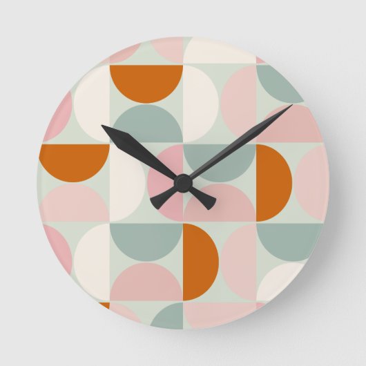Horloge Ronde Mi-siècle moderne Sage Vert Blush Orange Motif (Recto)