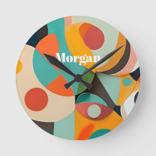 Horloge Ronde Mid Century Art moderne Monogramme ou nom, géométr