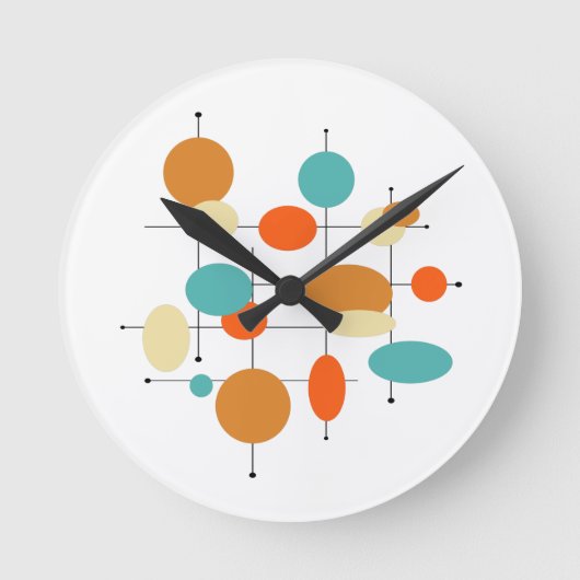 Horloge Ronde Mid Century Modern Retro Orange Turquoise Circles (Recto)