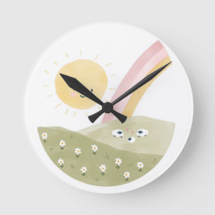 Horloge Ronde Mignon agneau bébé aquarelle nouvelle nurserie béb