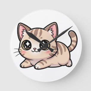 Horloge Ronde Mignon Chat Tabby Menteur de Style Kawaii
