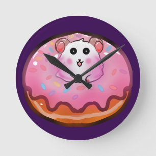 Horloge Ronde Mignon Hamster Kawaii dans l'Art de Beignet Rose G