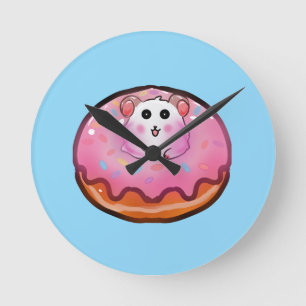 Horloge Ronde Mignon Hamster Kawaii dans l'Art de Beignet Rose G