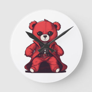 Horloge Ronde Mignon ours en peluche rouge garçon