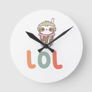 Horloge Ronde Mignon Sloth Kawaii Bubble Tea MDR