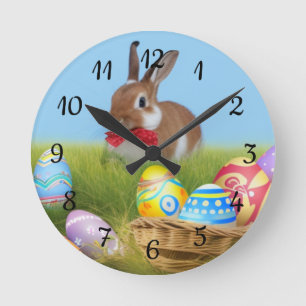 Horloge Ronde Mignonne Bunnyfor Pâques pour une humeur positive