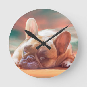 Horloge Ronde Mignonne French Bulldog Eau Couleur Art Peinture