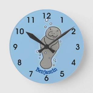 Horloge Ronde Mignonne manatée bébé avec bulles illustration
