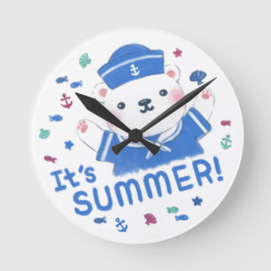 Horloge Ronde Mignonne voile d'ours polaire en été Illustration