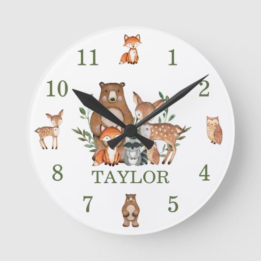Horloge Ronde Mignons animaux de bois Ours renard de cerf Chien (Recto)