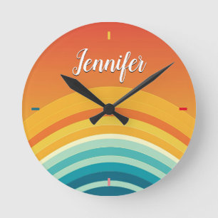 Horloge Ronde Minimaliste Arc-en-ciel Nom personnalisé
